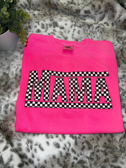 Mama Black and White Checkered Tee